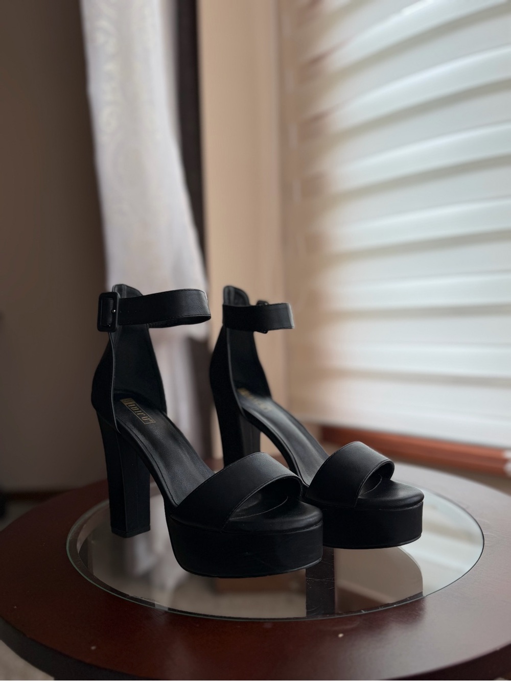 Black Platform Ankle-Strap High Heels - Women Shoes